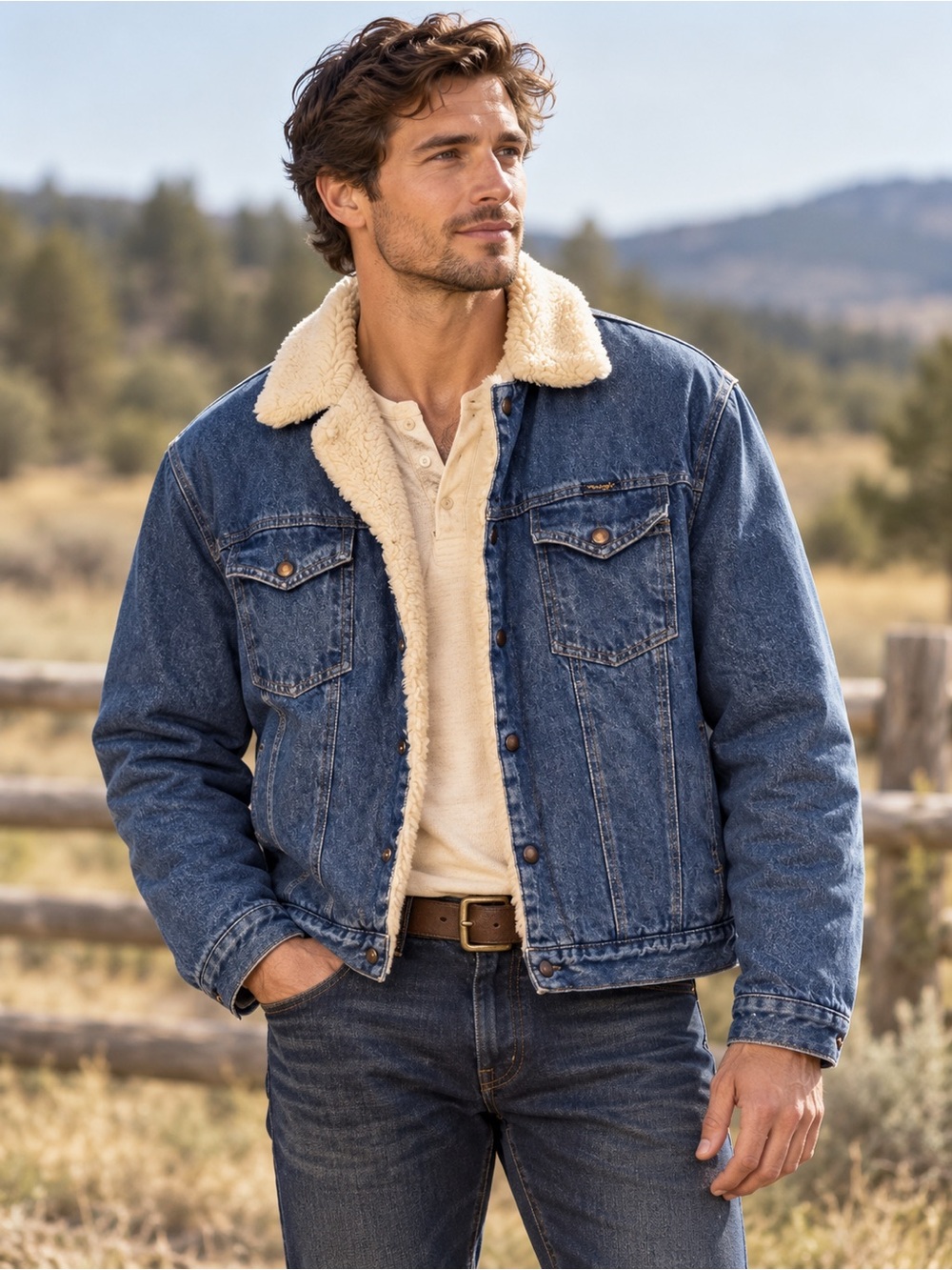 Vintage 90s Wrangler Western Workwear Sherpa Lined Denim Jacket Made in Canada